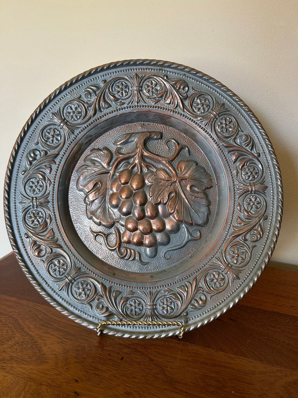 Vintage Embossed Mixed Metal Grape Wall Motif Plate